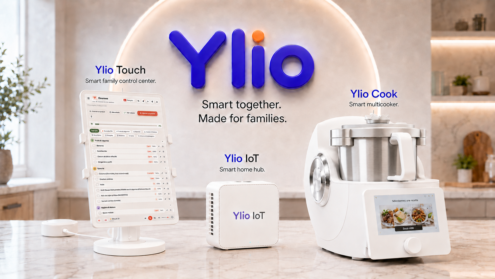 Ecosysteme Ylios avec Famylio, Ylio Touch, Ylio IoT et Ylio Cook